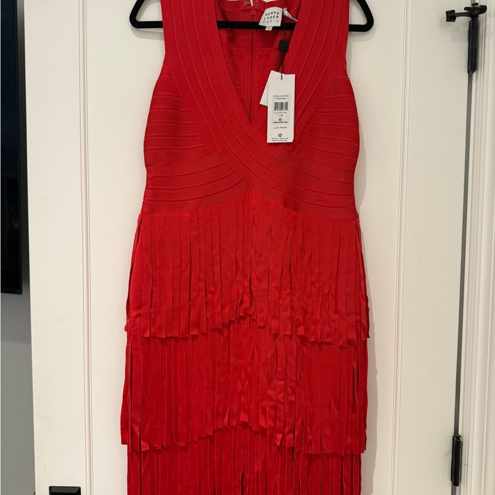 Herve Leger Vibrant Red V-Neck Dress